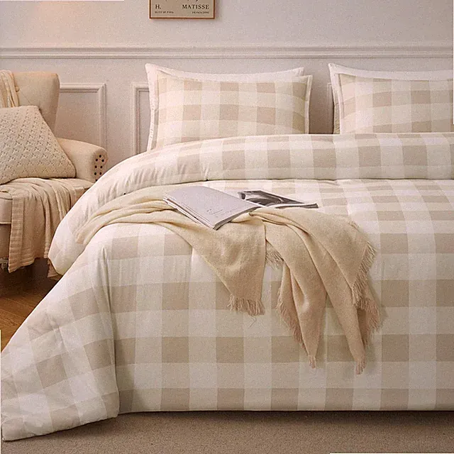 Andency Beige Grid Comforter Set Full Size 79X90 Inch 3 Pieces1 Grid Comforter