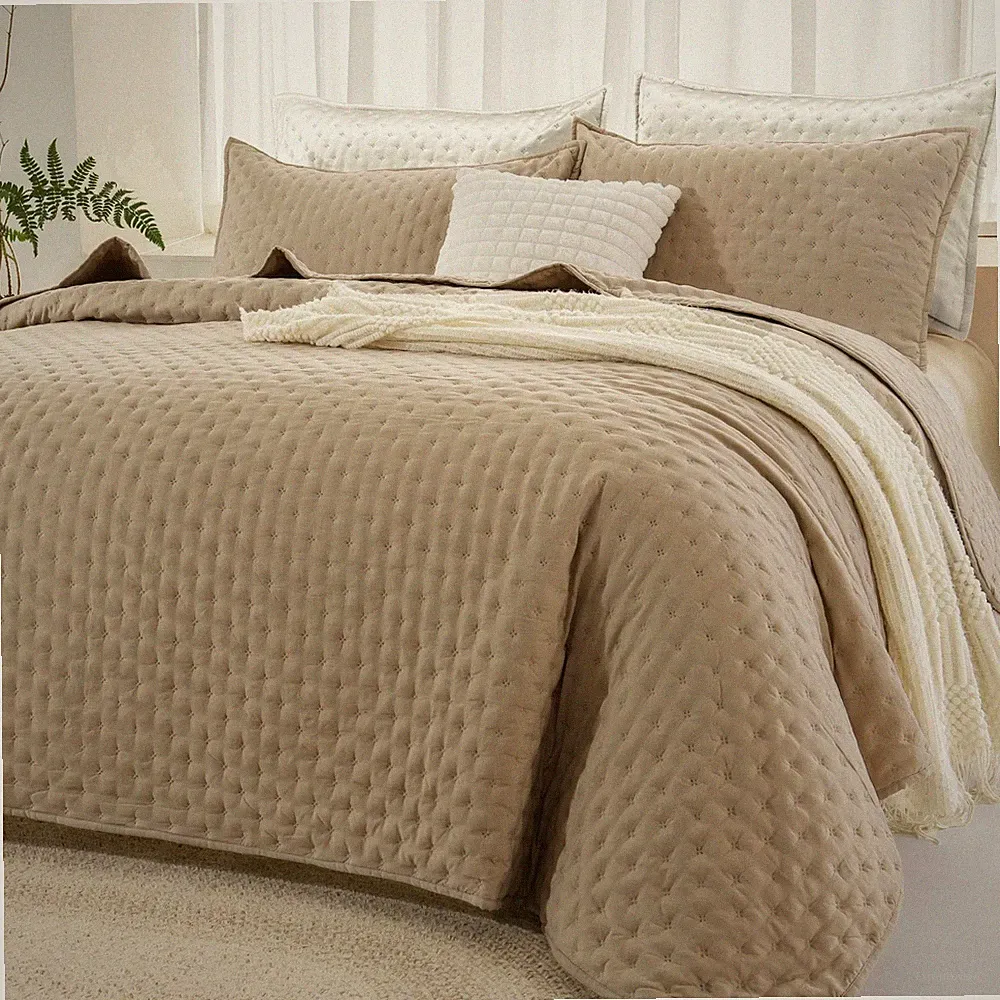Andency Beige King Size Quilt Bedding Set 106x96 Inch, 3 Pieces Soft Lightwei...