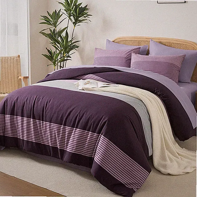 Andency California King Comforter Set Purple - 7 Pieces Striped Lightweight Bed