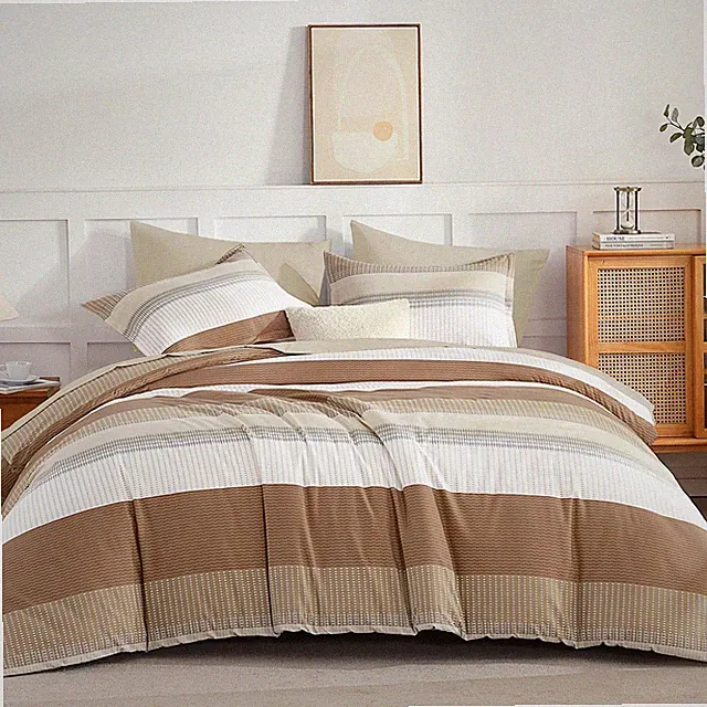 Andency California King Comforter Set Taupe - 7 Pieces Striped Lightweight Bed i