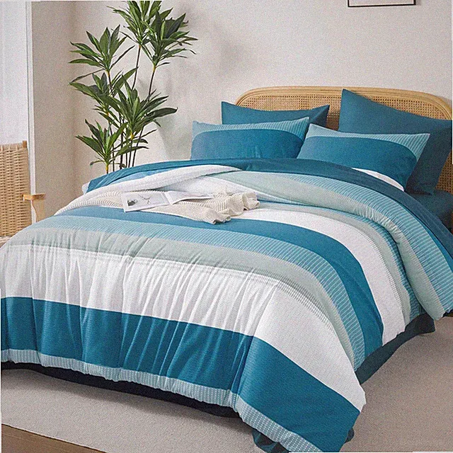 Andency California King Comforter Set Teal - 7 Pieces Striped Lightweight Bed