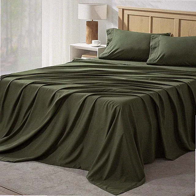 Andency California King Sheet Sets 4 Pieces, Dark Olive Green Super Soft Shee...