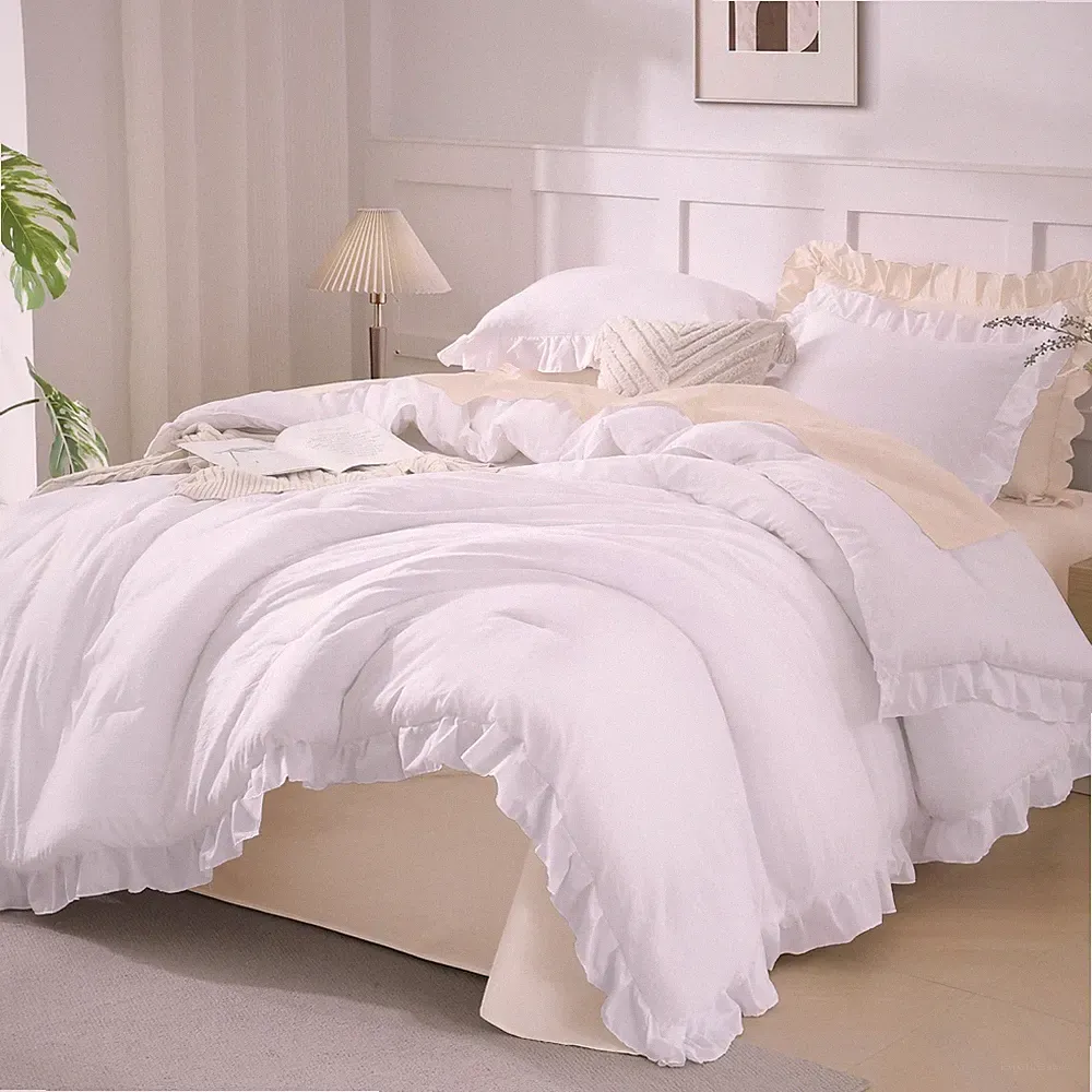 Andency Comforter Full Size Set White, 3 Pieces Ruffle Farmhouse Shabby Chic...