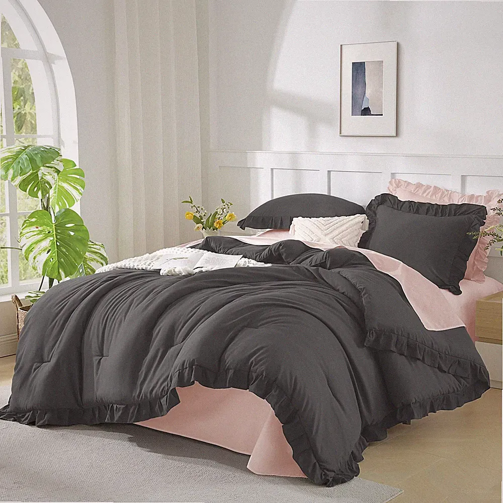 Andency Dark Gray King Comforter Set(104x90Inch), 3 King(104"X90")