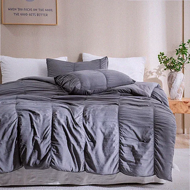 Andency Dark Grey/Gray Seersucker King Comforter Set (104x90 inches), 3 Pieces