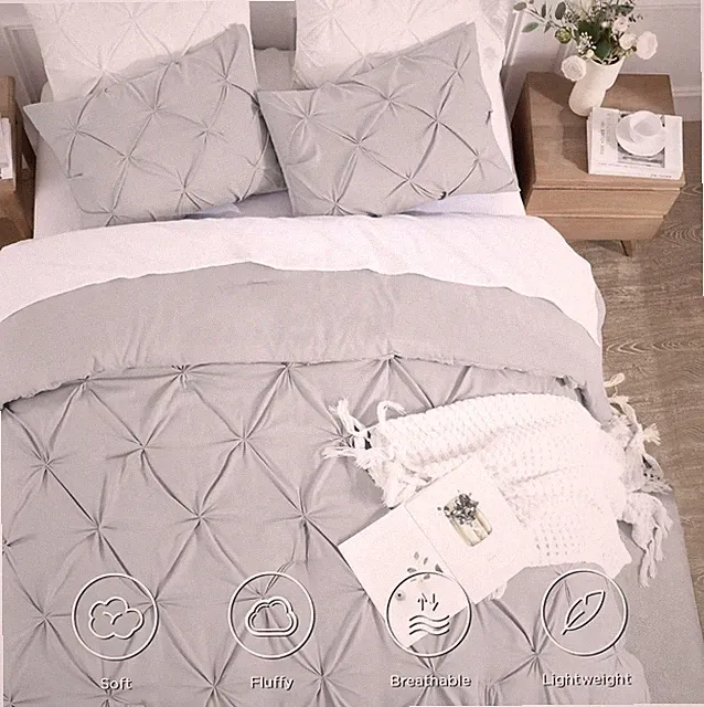 Andency Gray Pinch Pleat Comforter & Pillowcase TWIN(66X90INCH) Microfiber New