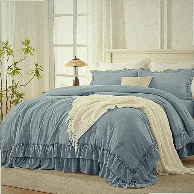 Andency Grayish Blue California King Comforter Set, 3 Pieces Farmhouse Shabby...