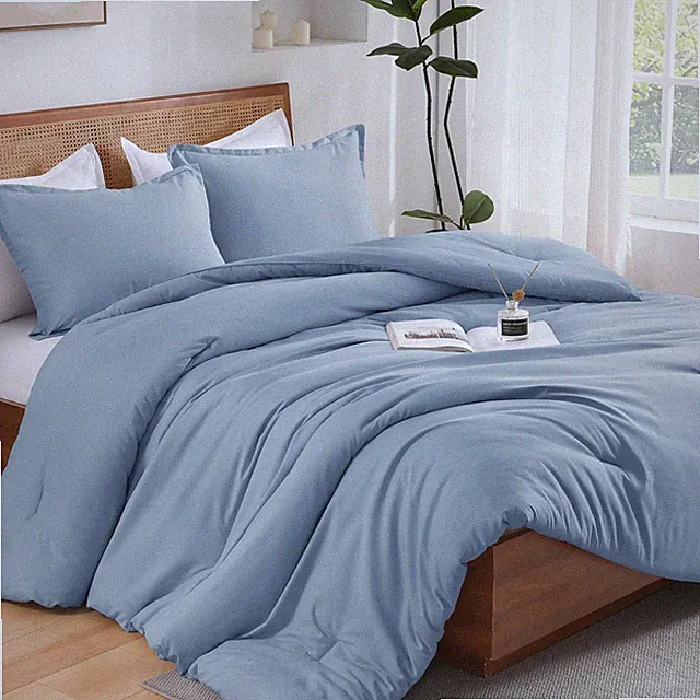 Andency Grayish Blue King Comforter Set 3 Pcs Soft Lightweight All Season Beddin
