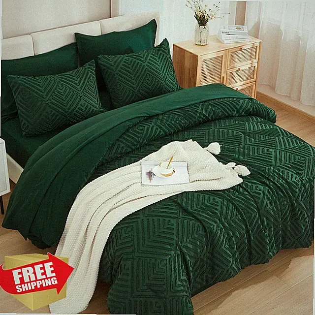 Andency King Comforter Set - 7 Pc Dark Emerald Boho Bedding
