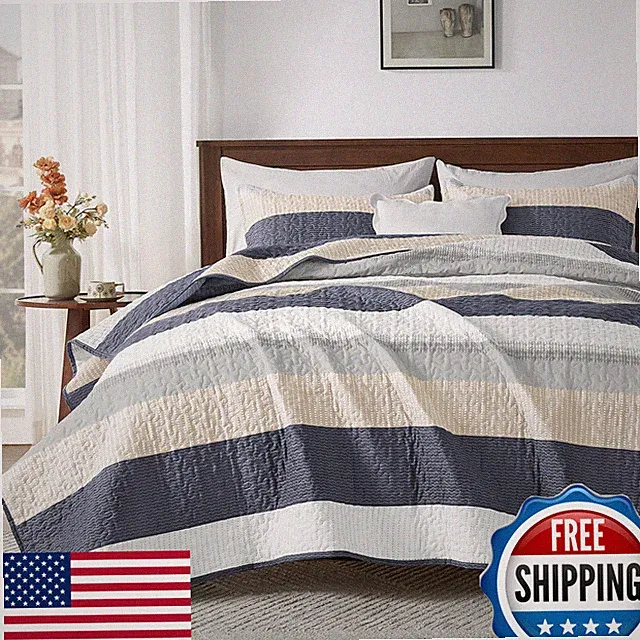 Andency King Quilt Set Yellow Blue, 3 Piece Ultra Soft Lightweight Bedding