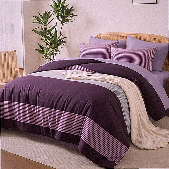 Andency King Size Comforter Set Purple - 7 Pieces Striped Lightweight Bed In A