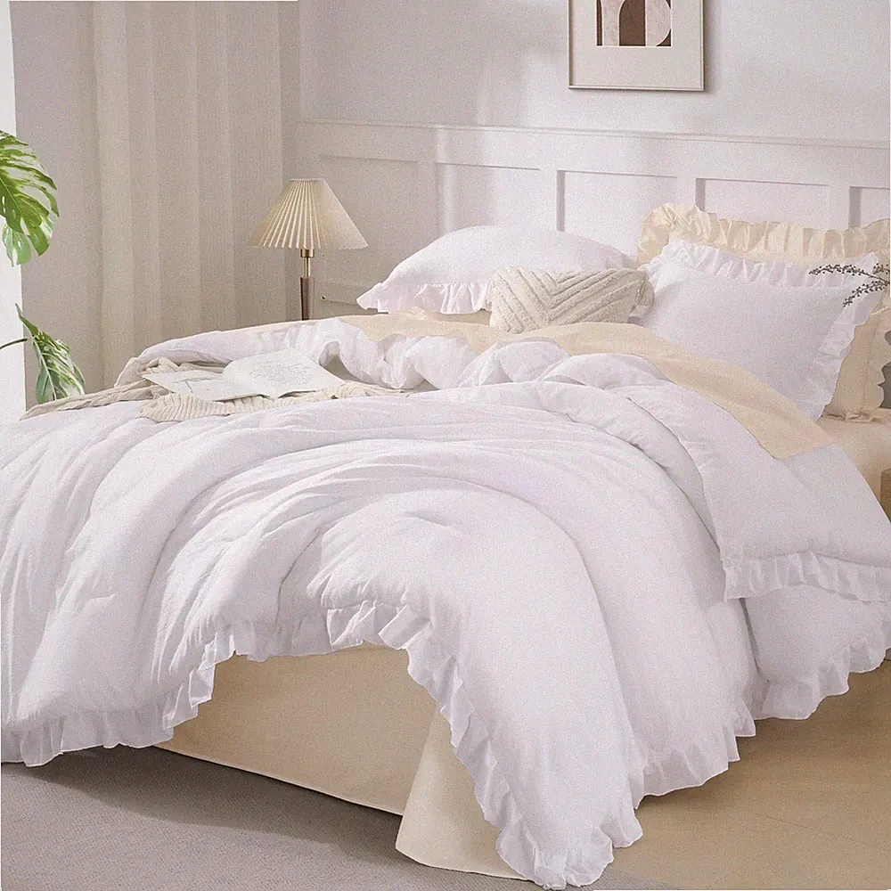 Andency King Size Comforter Set White, 3 Pieces Ruffle Farmhouse Shabby Chic...