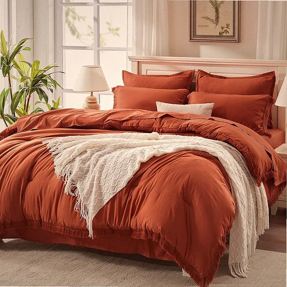 Andency King Size Comforter Set with Sheets Burnt Orange - 7 Pieces Bed in a Bag