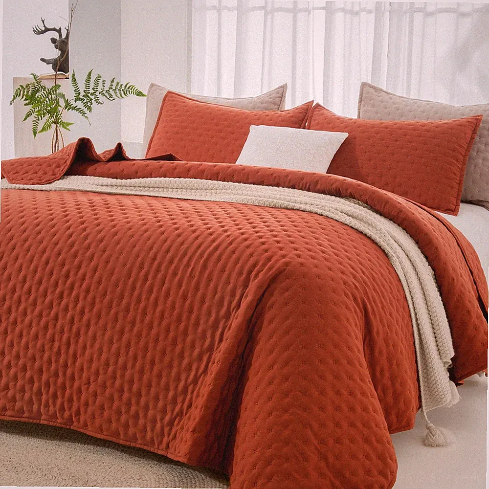 Andency King Size Quilt Bedding Set (106x96 Inch), 3 Pieces Burnt Orange Fall So
