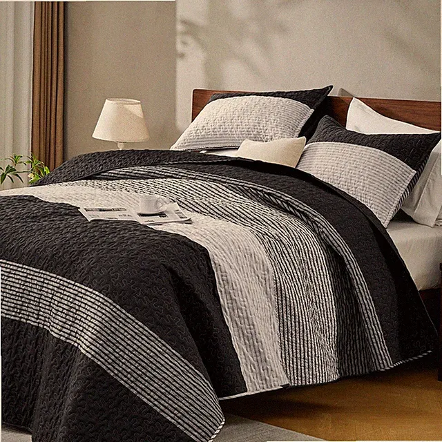 Andency King Size Quilt Set Black and White, 3 Pieces Grey Ultra Soft Lightweigh