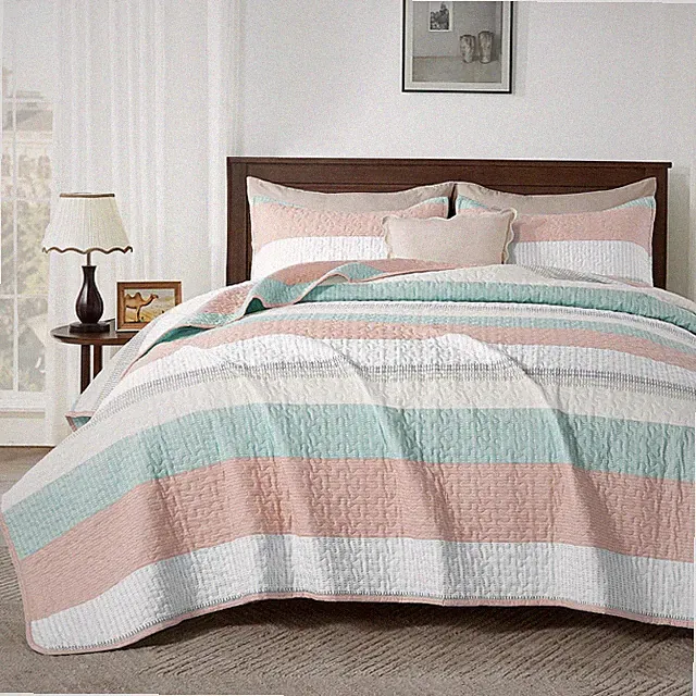 Andency King Size Quilt Set Pink Green, 3 Pieces Summer Ultra Soft Lightweigh...