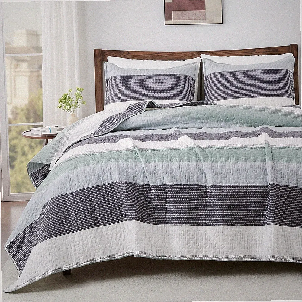 Andency King Size Quilt Set Sage Green, 3 Pieces Mint Green Ultra Soft Lightw...