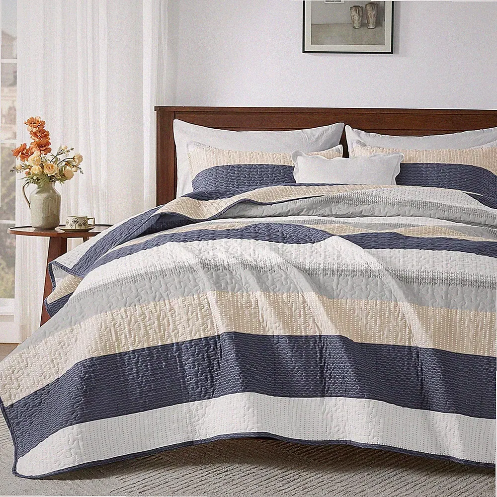 Andency King Size Quilt Set Yellow Blue 3-Piece Summer Ultra Soft Lightweight Be
