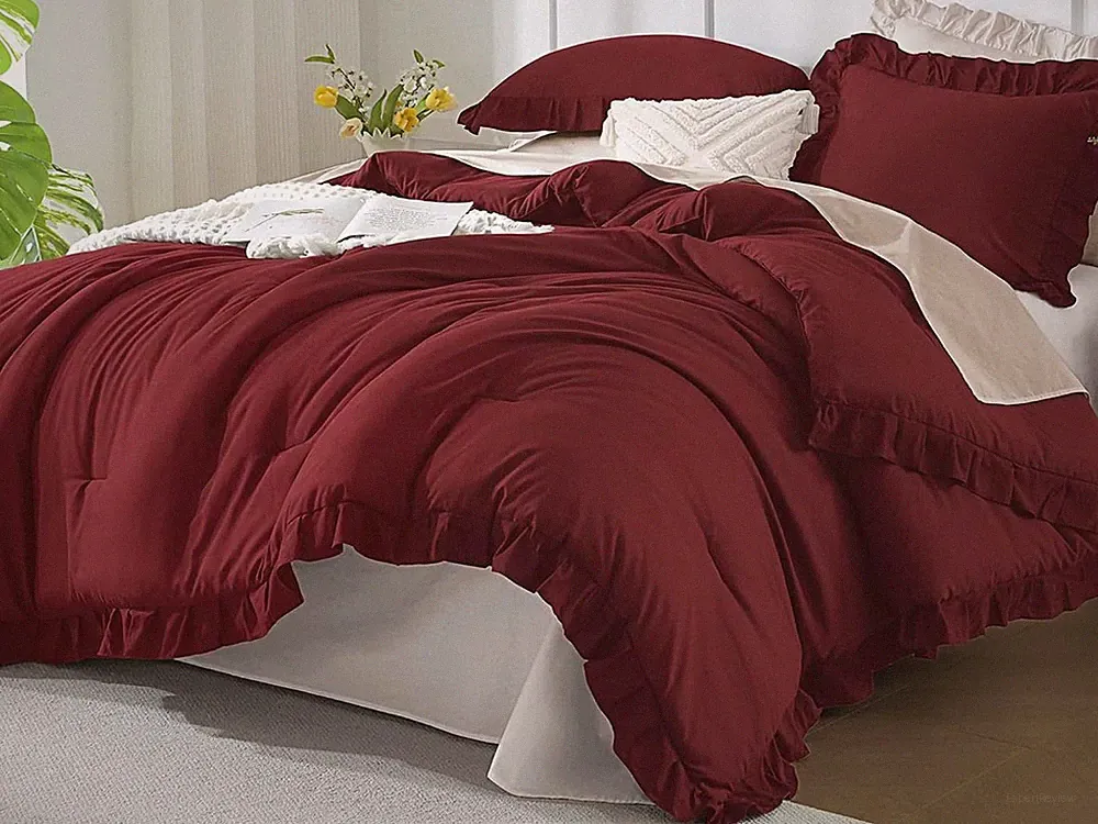 ANDENCY KING SIZE RUFFLE COMFORTER 104X90IN 2 PILLOWCASES 20X36IN COMFORTER SET
