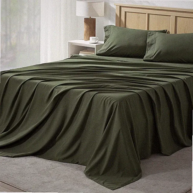 Andency King Size Sheets Set 4 Piece, Dark Olive Green Microfiber, Deep Pocket