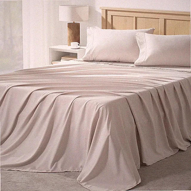Andency King Size Sheets Set 4 Piece, Oatmeal Super Soft Microfiber Deep Pocket