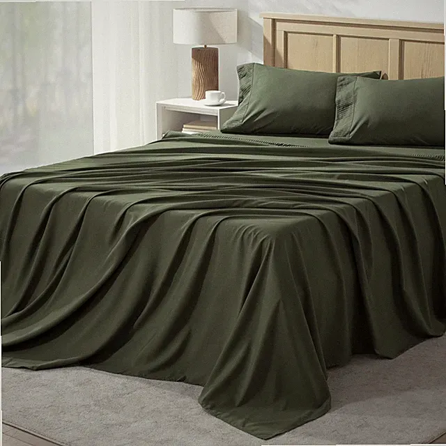 Andency King Size Sheets Set 4 Pieces, Dark Olive Green Super Soft Sheets for...