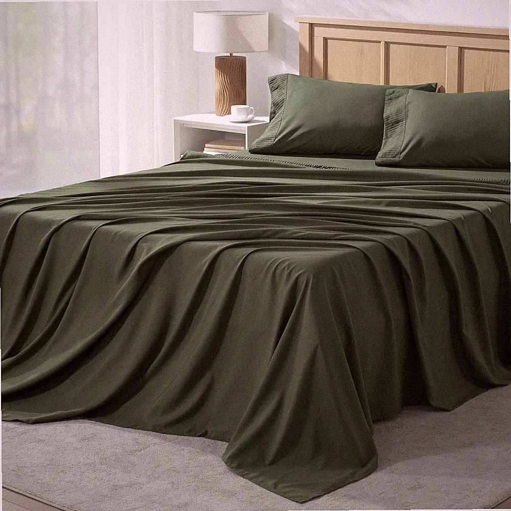Andency King Size Sheets Set 4 Pieces, Dark Olive Green Super Soft Sheets for Ki