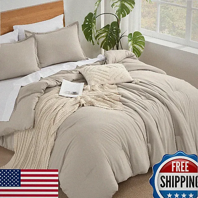 Andency Linen Comforter King Size Bed in a Bag - 7 Pieces Bedding Set Soft