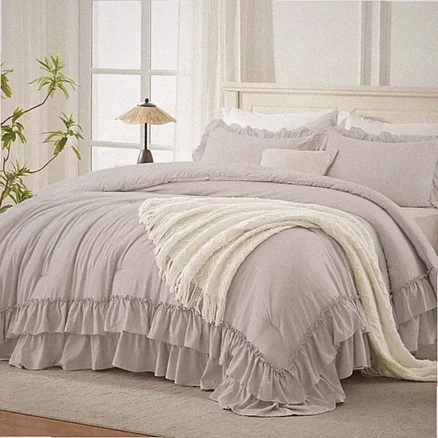 Andency Linen Grey California King Comforter Set (104x96Inch), 3 Pieces Farmh...