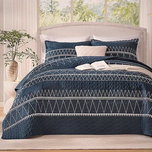 Andency Navy Twin Quilt Set 2 Pieces Boho Lightweight Soft Striped Bedspread