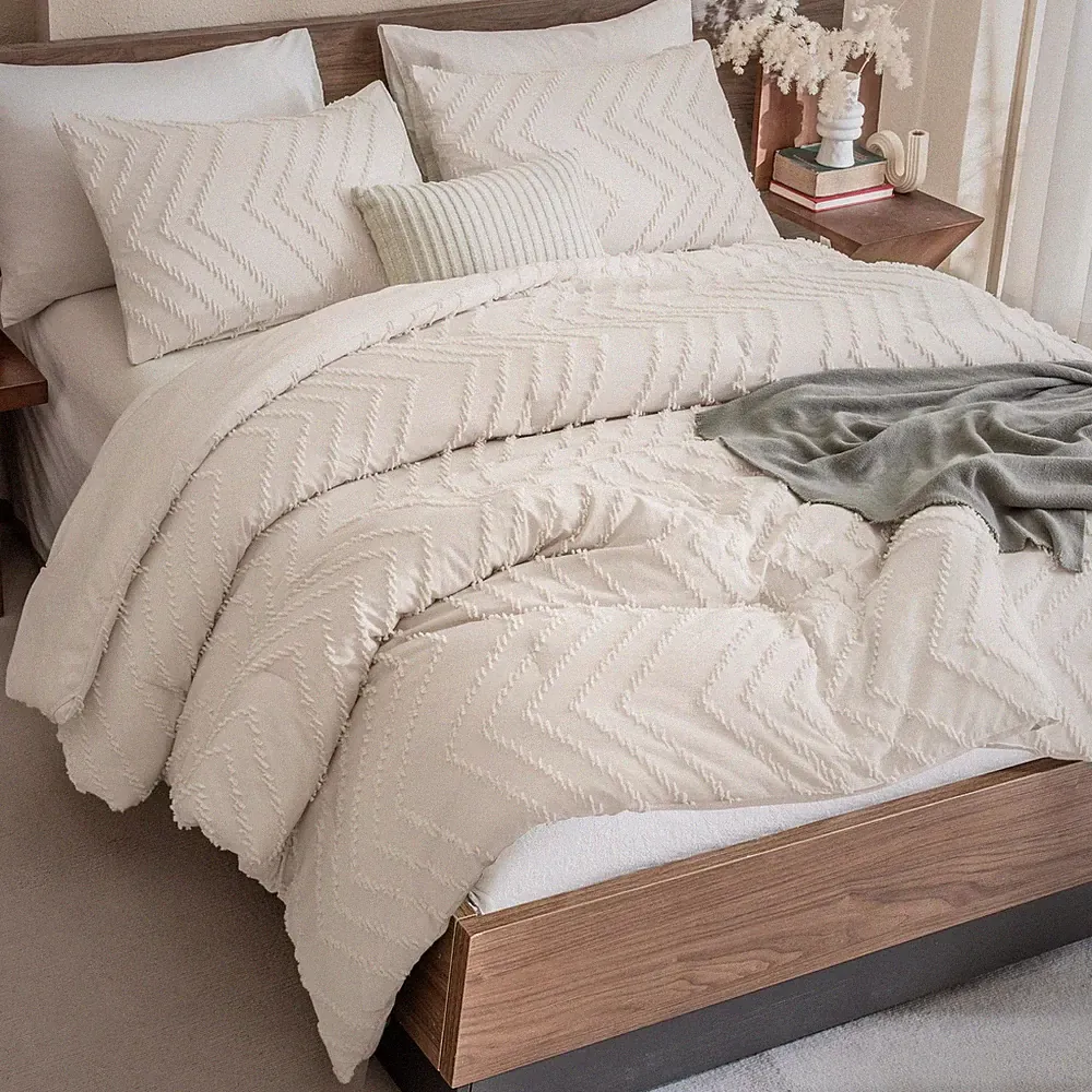 Andency Queen Comforter Set Beige, Comforters Queen Size Boho Cream Soft Warm