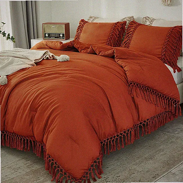 Andency Queen Comforter Set Burnt Orange, 3 Pieces Boho Terracotta Lightweigh...