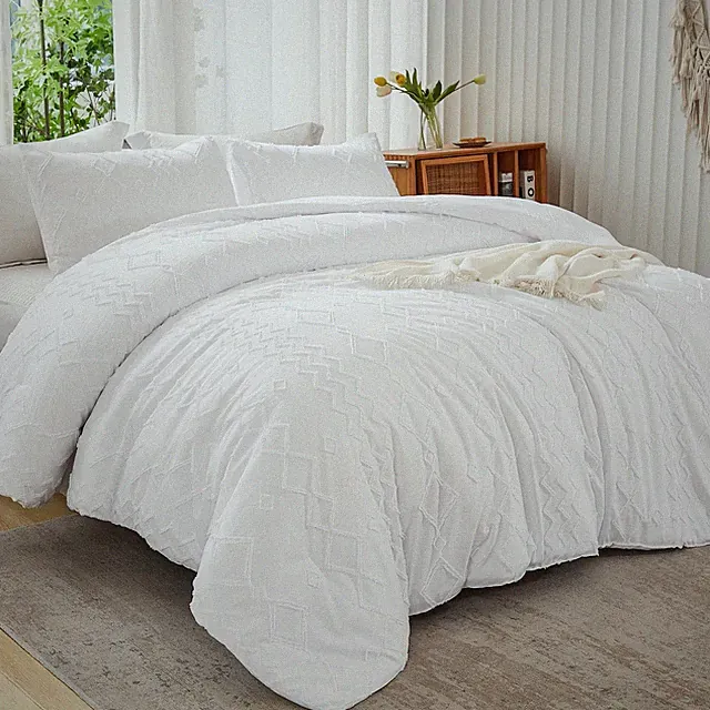 Andency Queen Comforter Set White(90x90Inch), 3 Pieces(1 Tufts Comforter, 2 P...