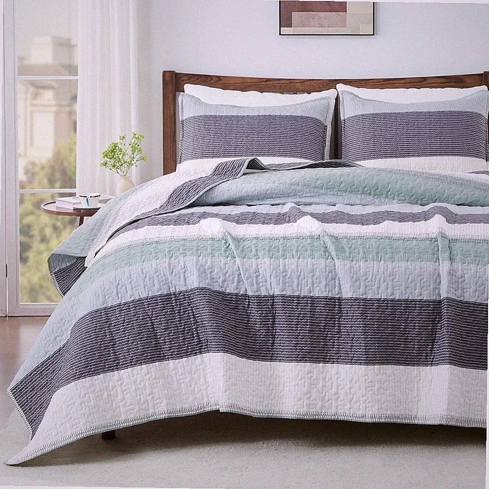 Andency Queen Quilt Bedding Set Sage Green, 3 Pieces Patchwork Mint Green Str...