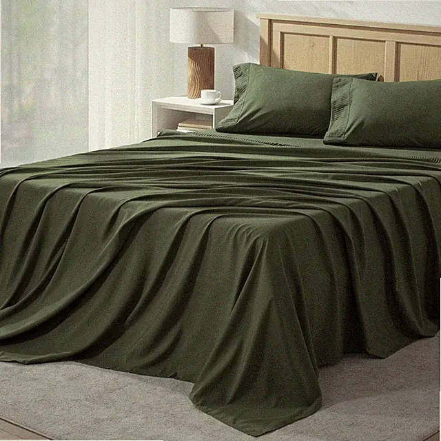Andency Queen Sheet Set 4 Pieces, Dark Olive Green Super Queen