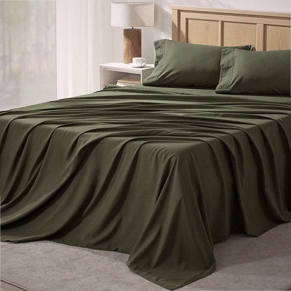 Andency Queen Sheet Set 4 Pieces, Dark Olive Green Super Soft Sheets for Queen S