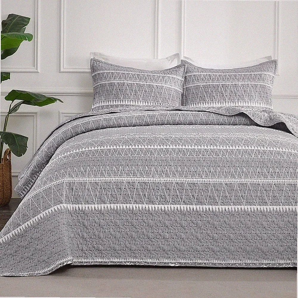 Andency Quilts Queen Size Grey, 3 Pieces (90*96 in), 01 - Grey