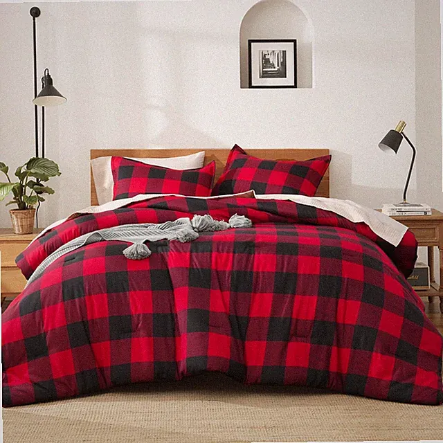 Andency Red and Black Plaid Comforter Set King(104x90Inch), 3 Pieces Buffalo...