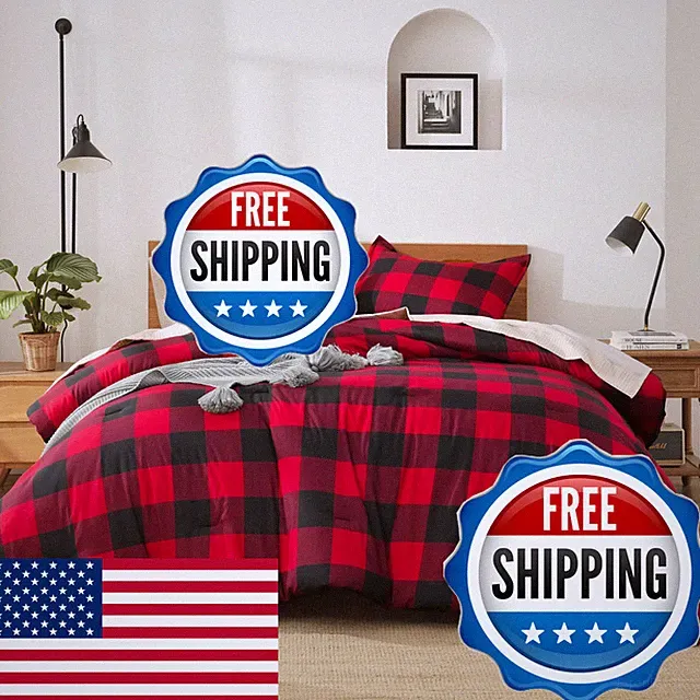 Andency Red And Black Plaid Comforter Set Queen90X90Inch 3 Pieces Buffalo Plaid