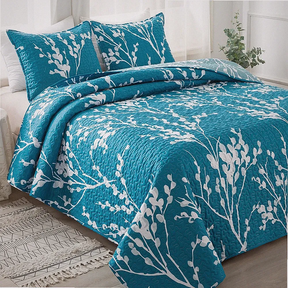 Andency Teal Blue Quilt Queen Size (96x90 Inch), 3 (96*90 in)
