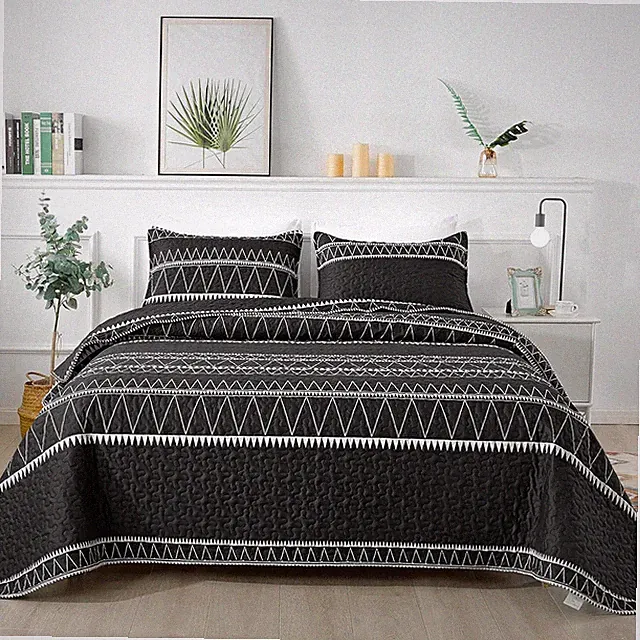 Boho Black California King Quilt Set - 3 Piece Reversible Bedspread 112"x104