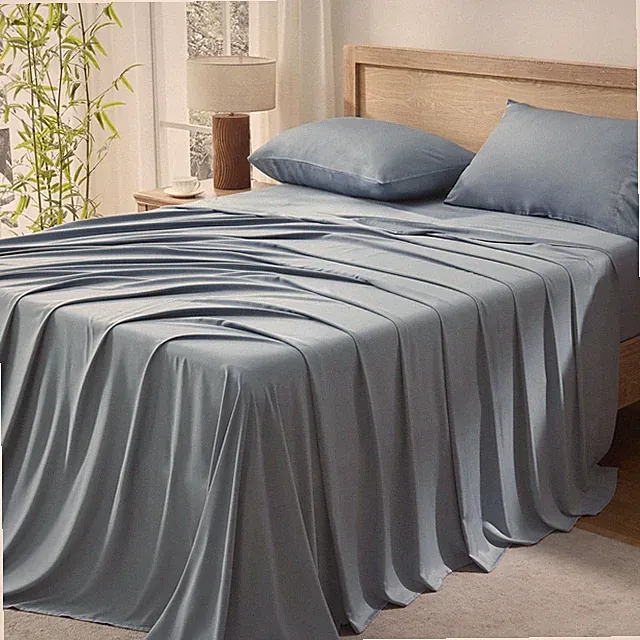 Grayish Blue 100% Viscose Equivalent Bamboo Cooling Full Sheet Set Long