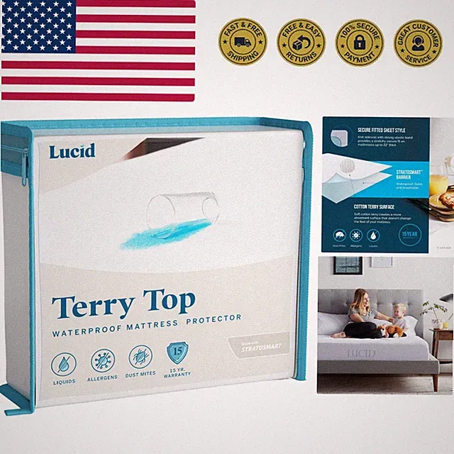 Hypoallergenic 100% Waterproof Mattress Protector - Universal Fit, Cotton Ter...
