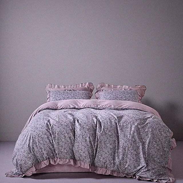 NEW Anthro Lavender Purple Ruffled Queen / King Cotton Bedding Duvet & Sham Set