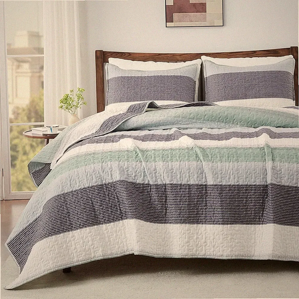 Queen Quilt Bedding Set Sage Green, Pieces Patchwork Mint Green Striped Ultra S