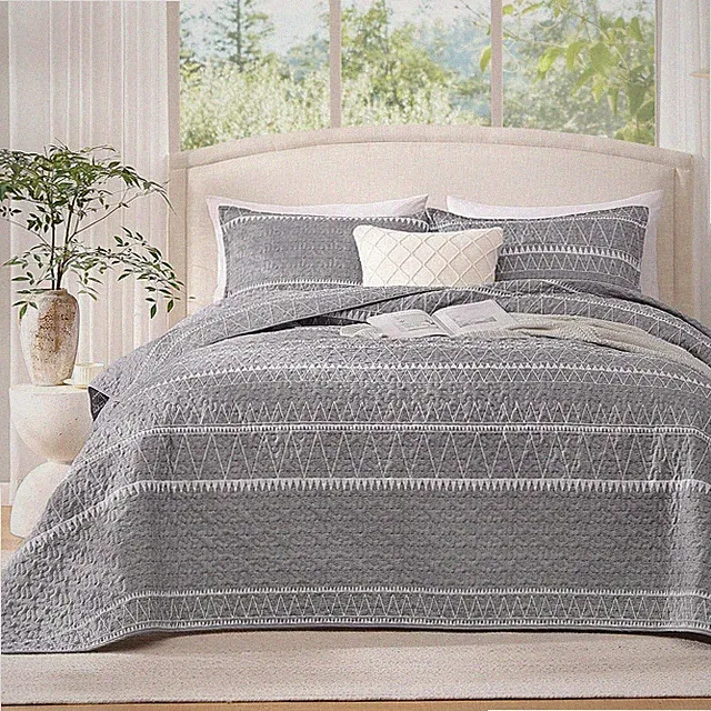 Quilts Queen Size Grey, 3 Pieces Queen Quilt Bedding Set Boho Lightweight Soft S