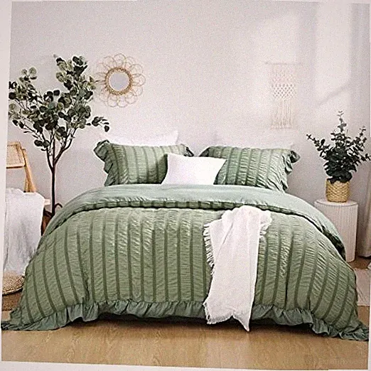 Ruffle Duvet Cover King - Boho Chic Ruffled Seersucker Bedding Sets 3 Pieces