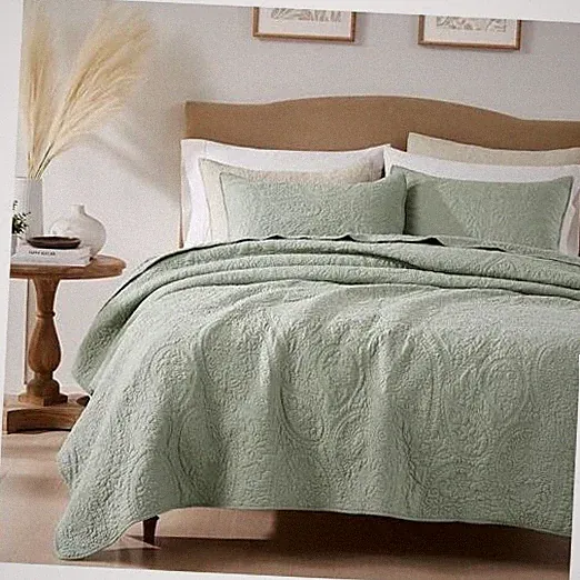 Sage Green Paisley 100% Cotton Quilt Size Bedding Set Queen Paisley-sage Green