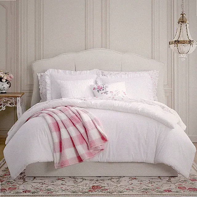 SHABBY CHIC Twin Soft Cotton White Romantic Ruffled Farmhouse Comforter Set Sham