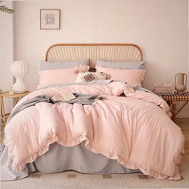 Vintage Comforter Set Queen, Shabby Chic Bedding 3PCS, Soft, All Season, Pink